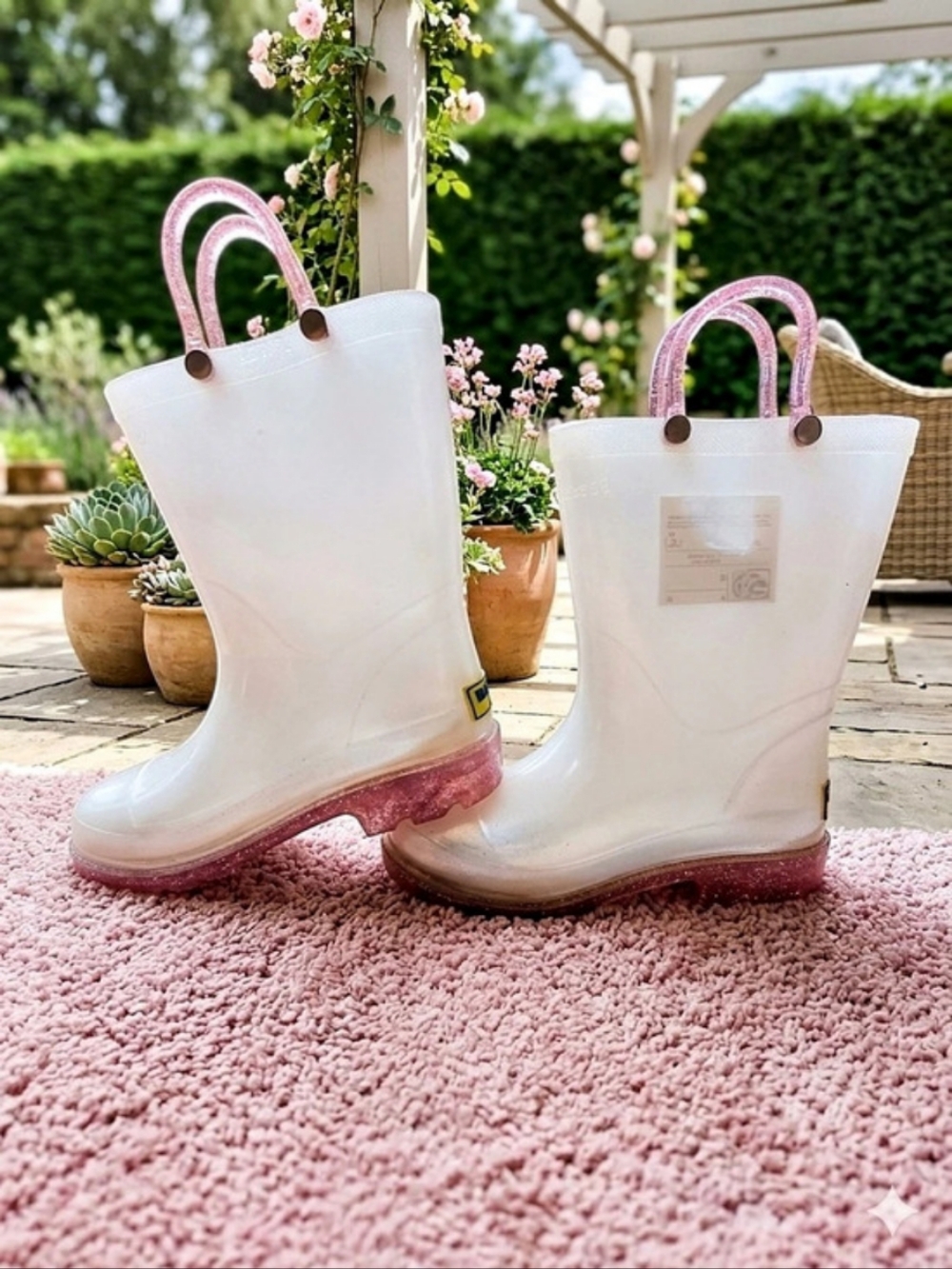 Western Chief Clear Pink Glitter Light Up Rain Boots Size 10